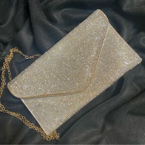 Rhinestone and Gold Evening Bag Purse Gold Chain Shoulder Strap